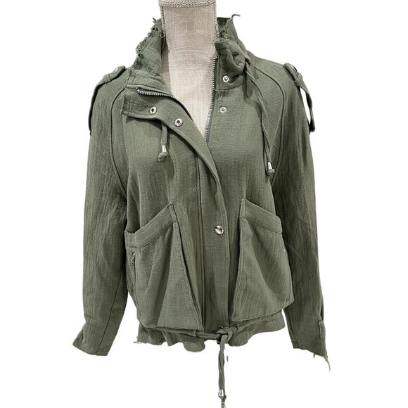 Blanknyc Womens Olive Green Utility Jacket W/ Pockets Drawstring Hem & Frayed De - Picture 1 of 5